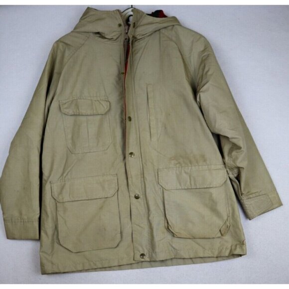 VINTAGE WOOLRICH WOMEN'S BEIGE HOODED JACKET WITH WOOL BLEND LINING - SIZE L - Picture 1 of 11